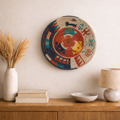Ancient Lore Bold woven wall basket displayed on an interior wall