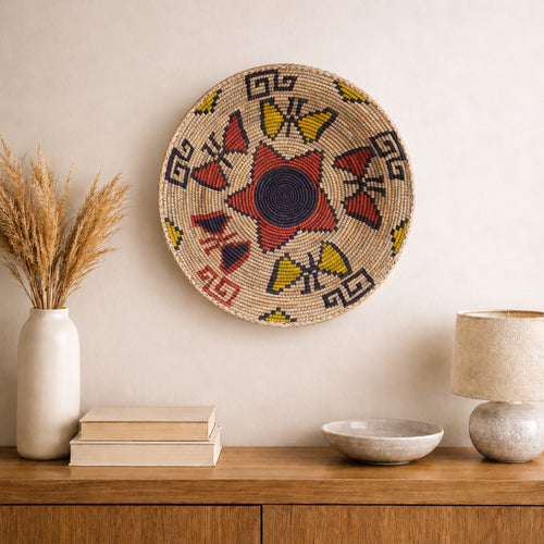 Buttefly Brazen woven wall basket displayed on an interior wall