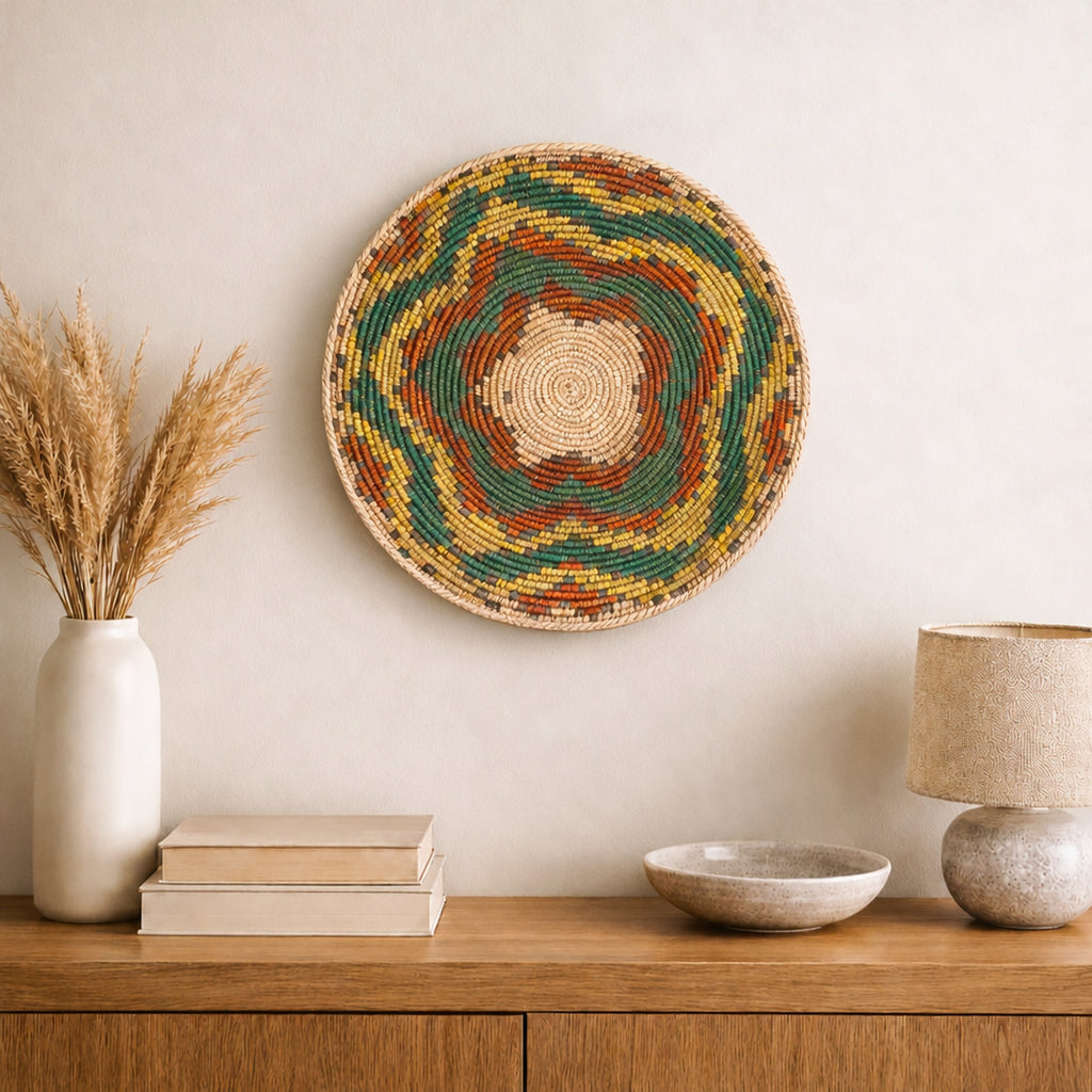 Colorblast Nature woven wall basket displayed on an interior wall