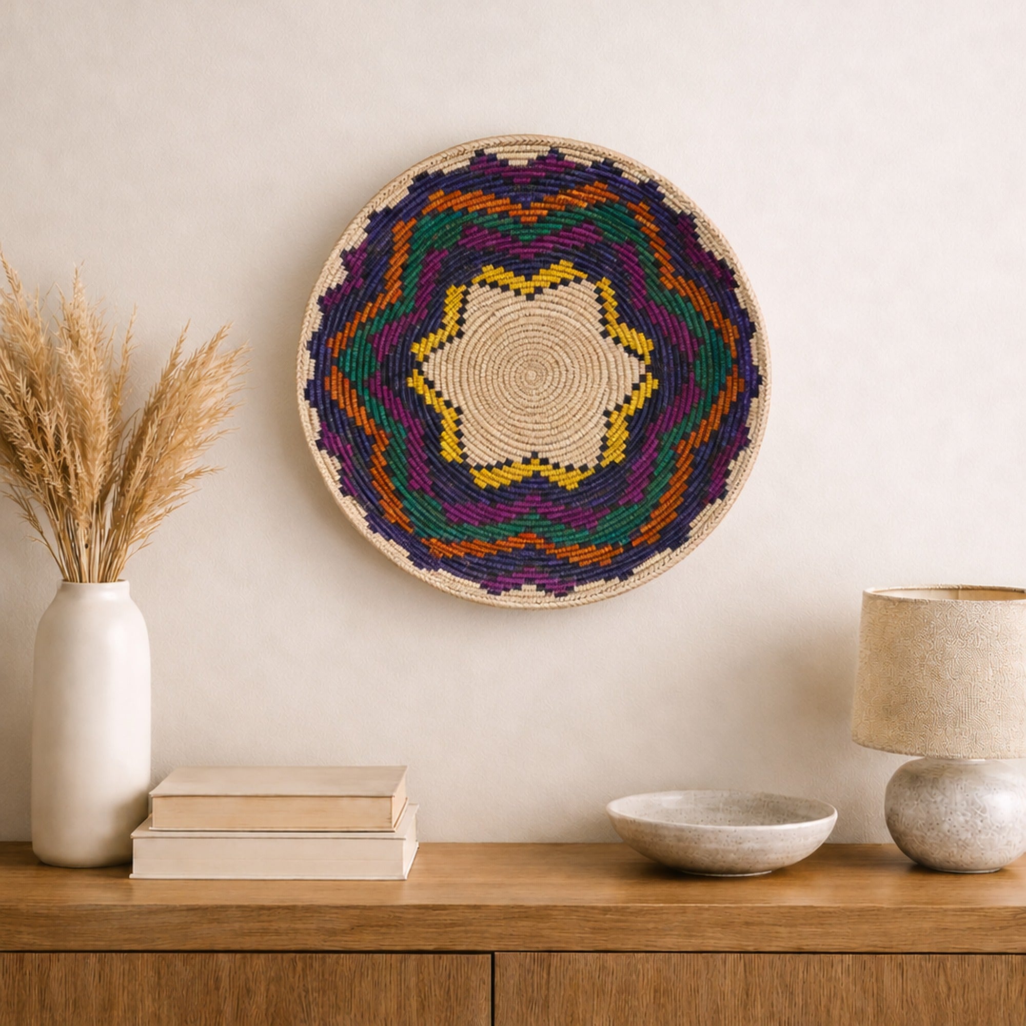 Colorblast woven wall basket displayed on an interior wall