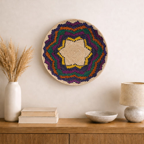 Colorblast woven wall basket displayed on an interior wall