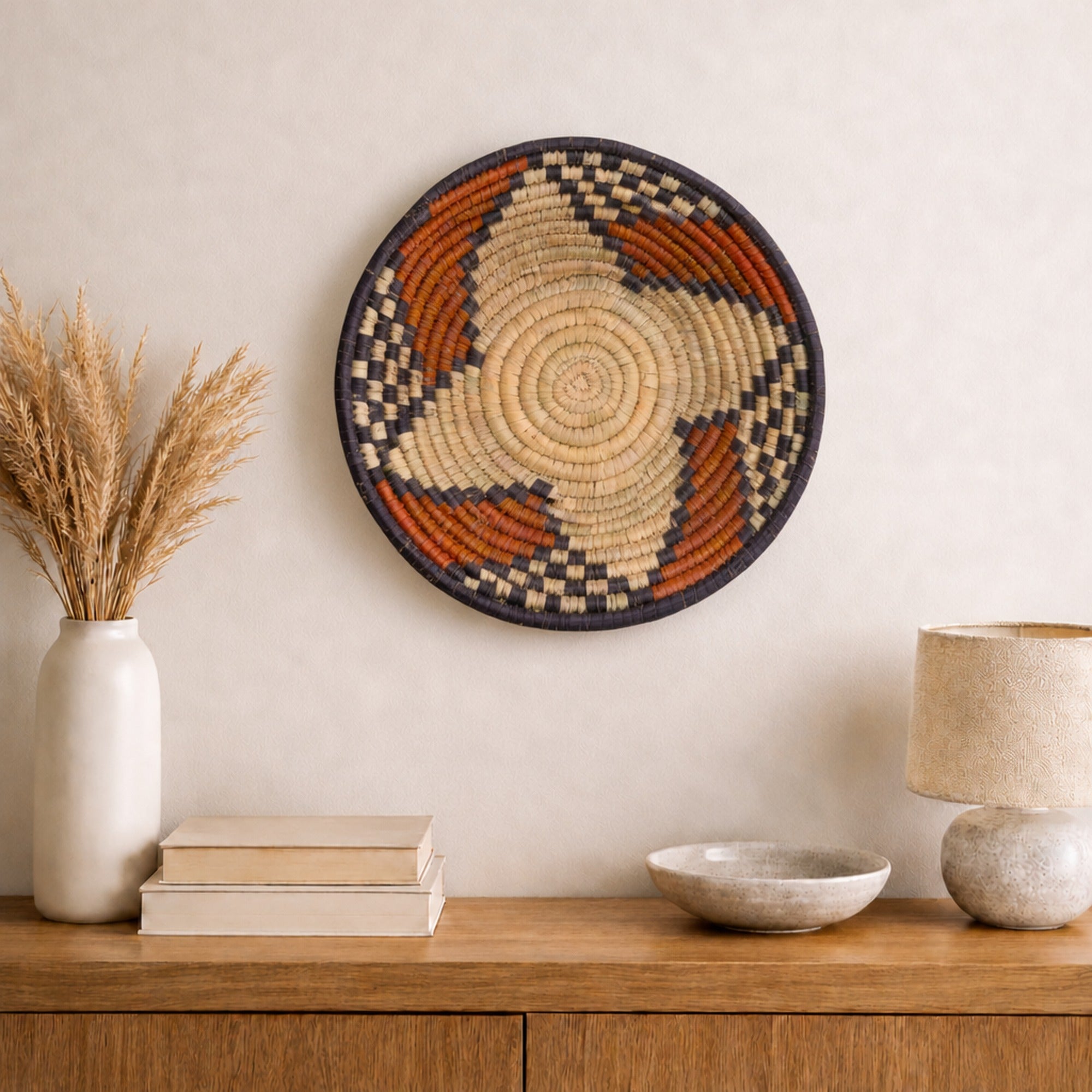 Ember Passage woven wall basket displayed on an interior wall