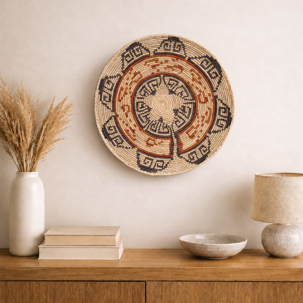 Flora woven wall basket displayed on an interior wall