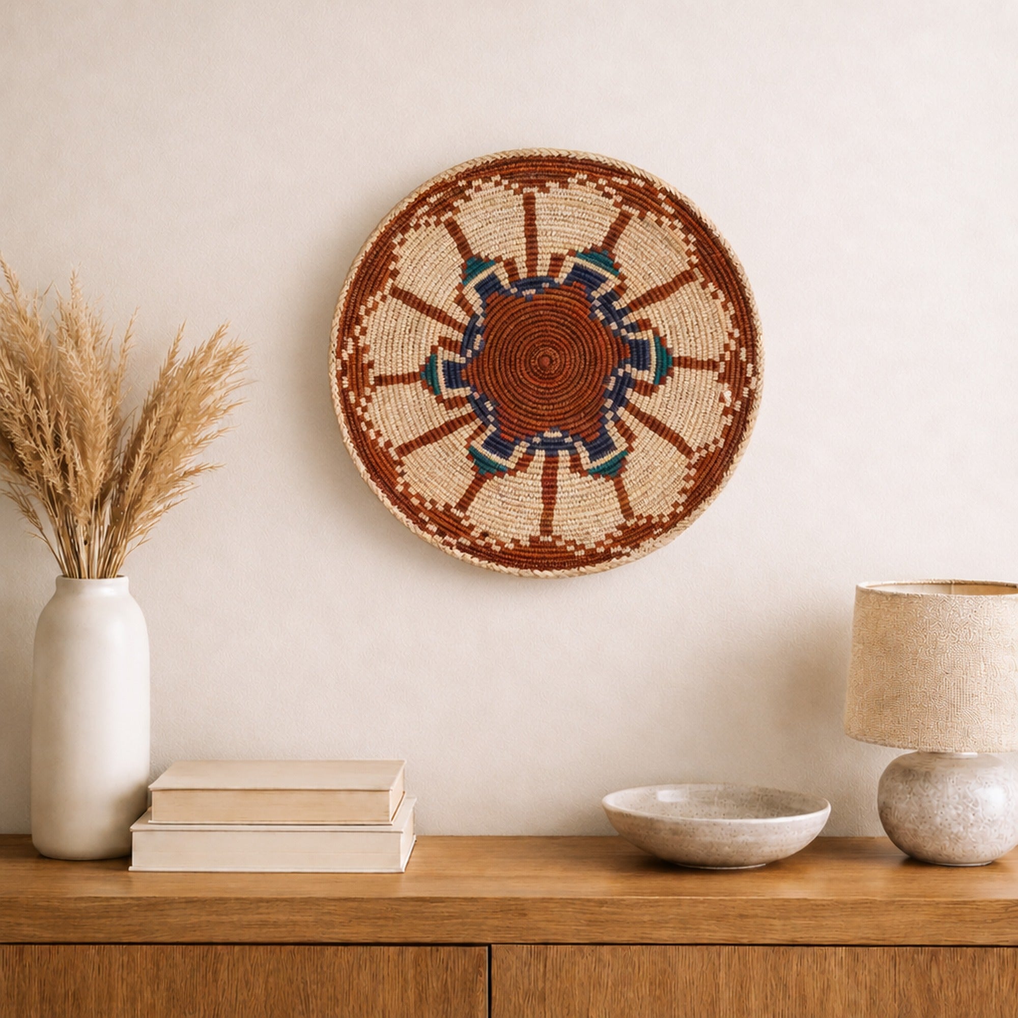 Fluorescence Subtle woven wall basket displayed on an interior wall