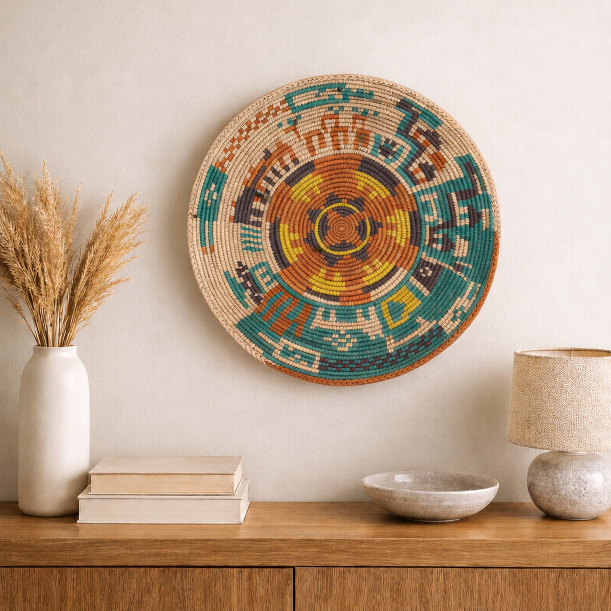 Jungle Lore Rustic woven wall basket displayed on an interior wall