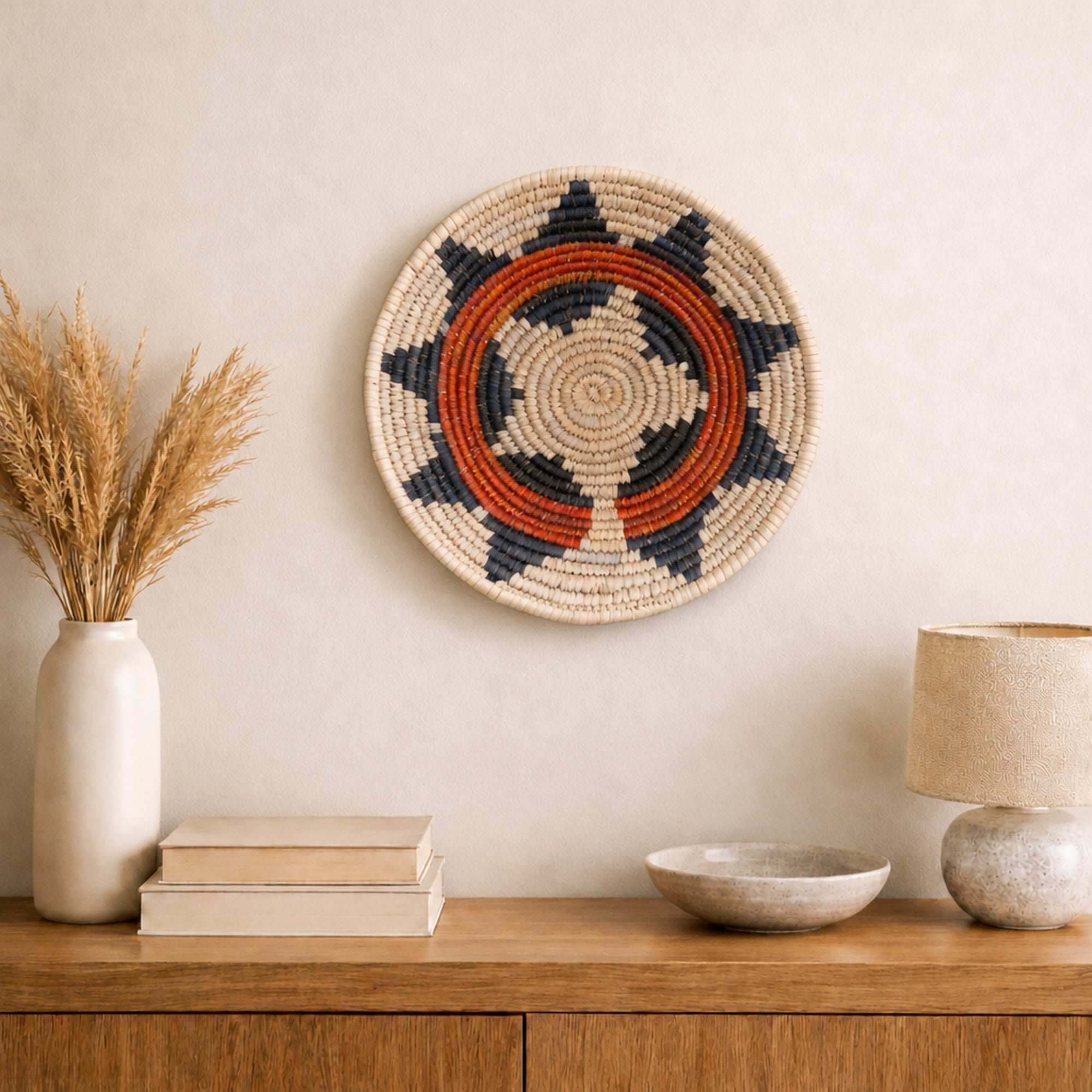 Little Bloom woven wall basket displayed on an interior wall