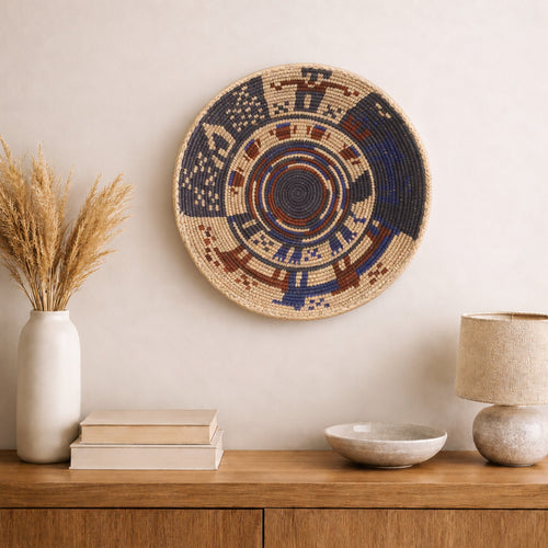 Majestic Turtle Midnight woven wall basket displayed on an interior wall