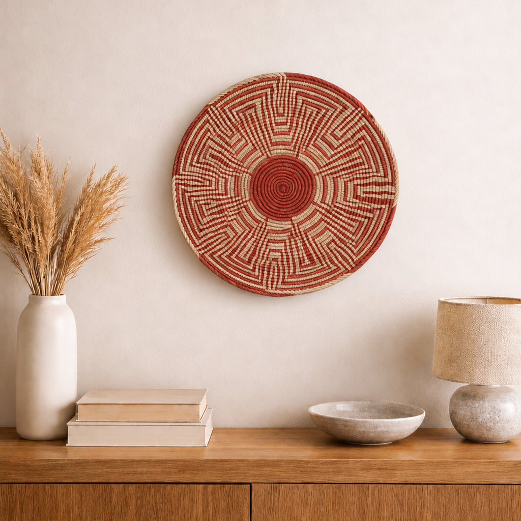 Maze Ash woven wall basket displayed on an interior wall
