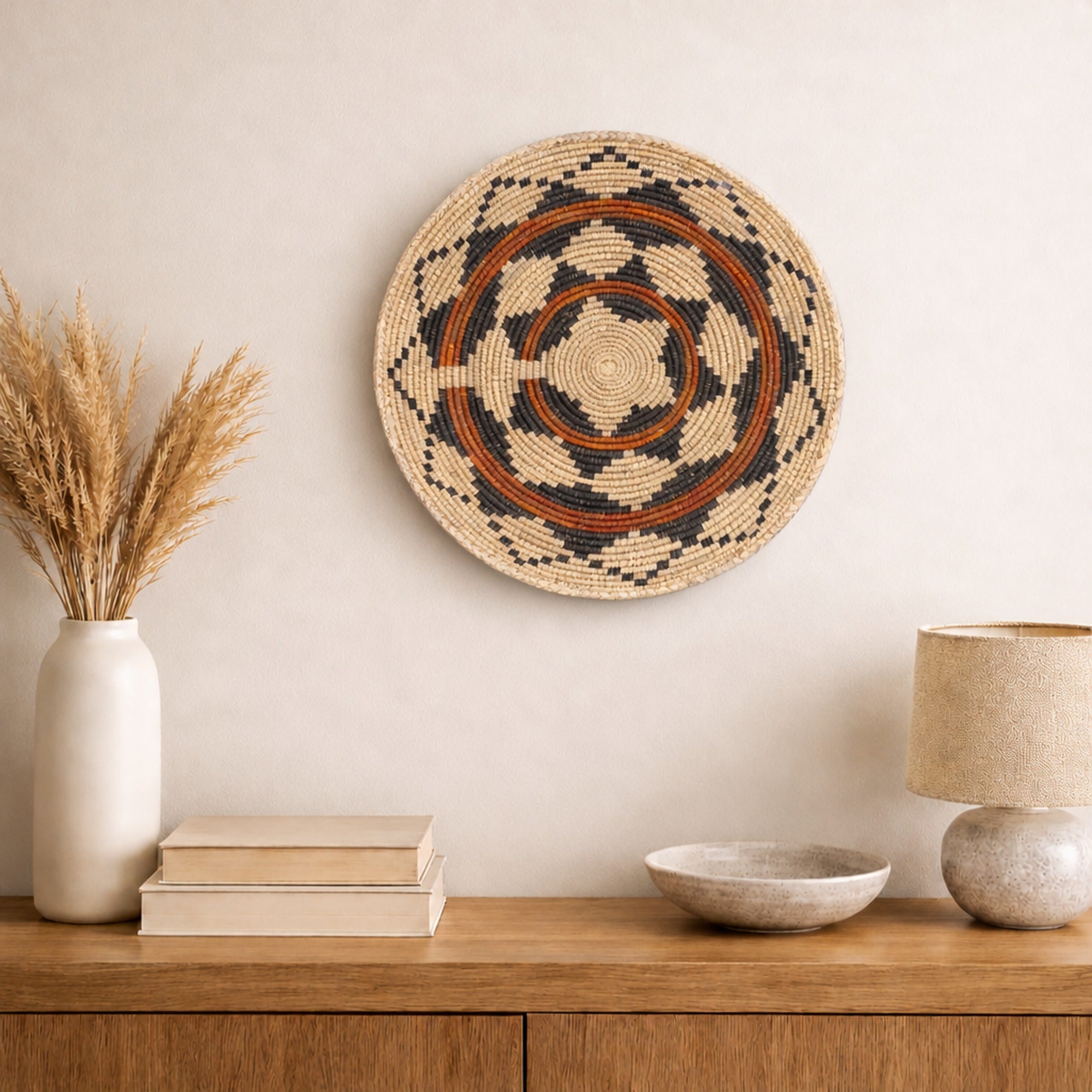 Mesa Rhythm woven wall basket displayed on an interior wall
