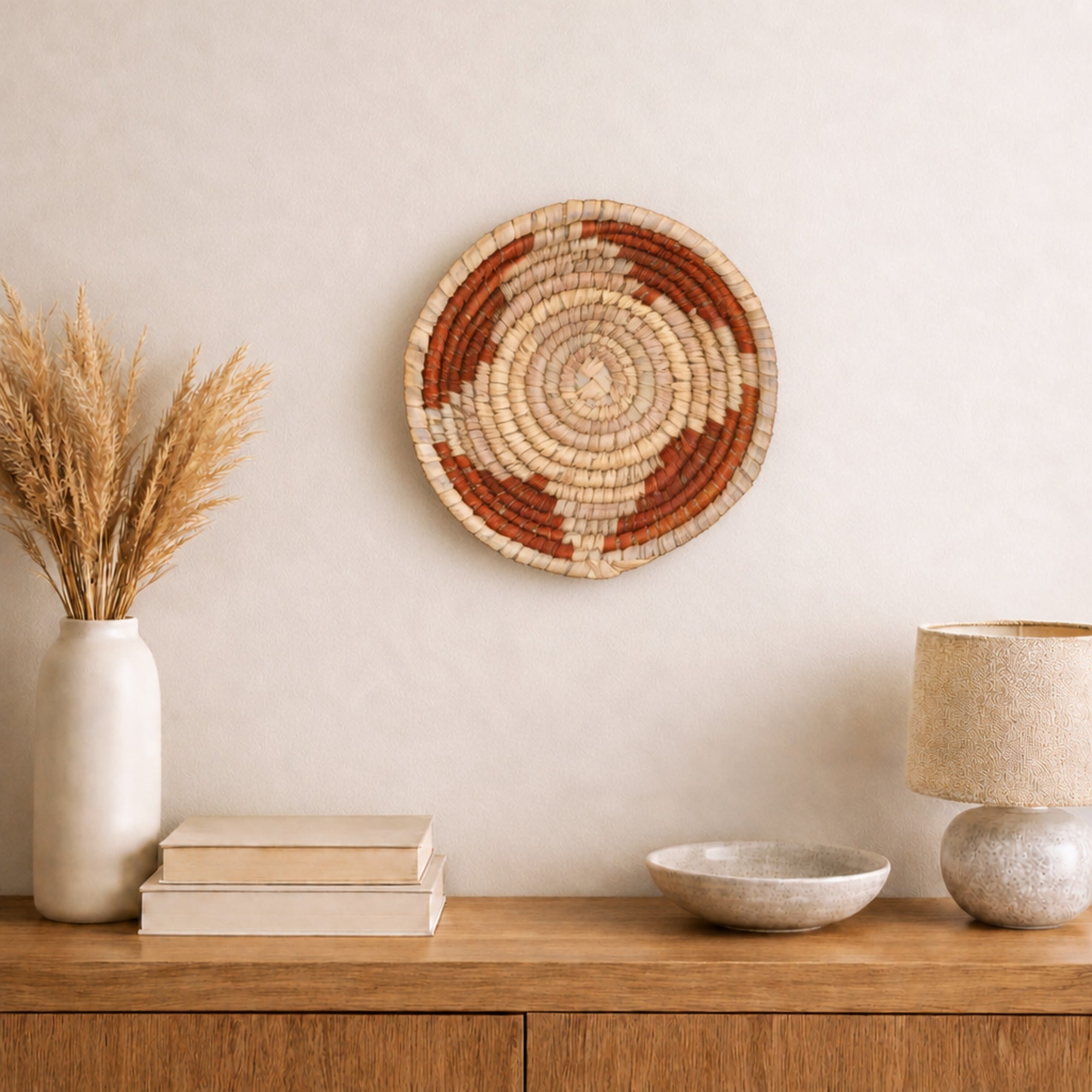 New Bud woven wall basket displayed on an interior wall