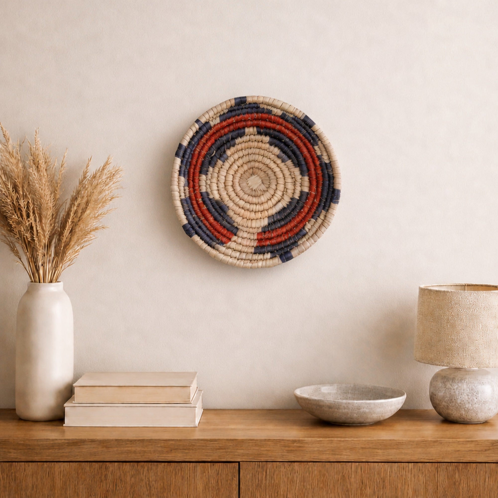 Night Posy woven wall basket displayed on an interior wall