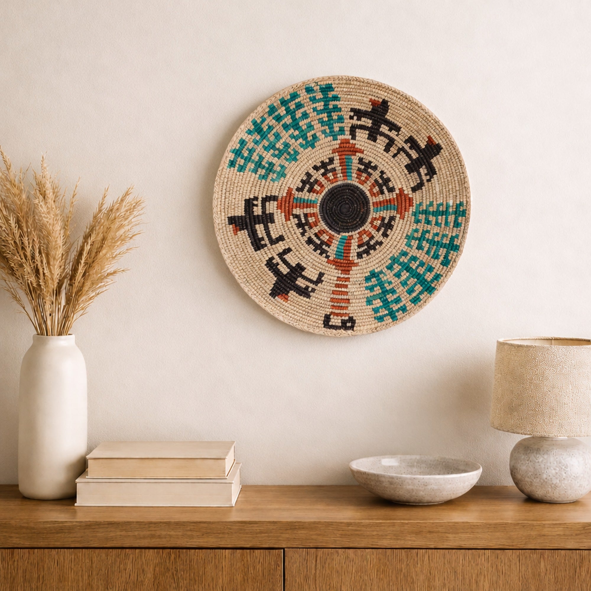 Rise woven wall basket displayed on an interior wall