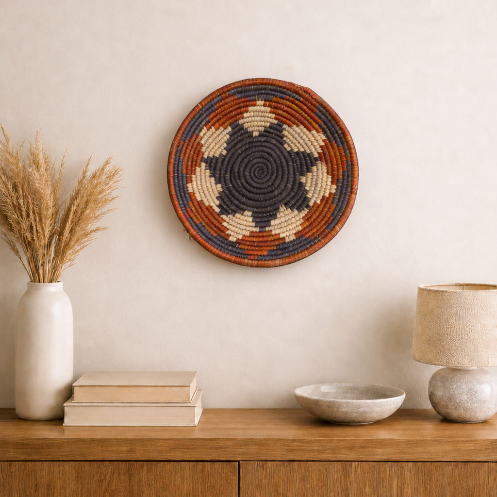 Sienna woven wall basket displayed on an interior wall
