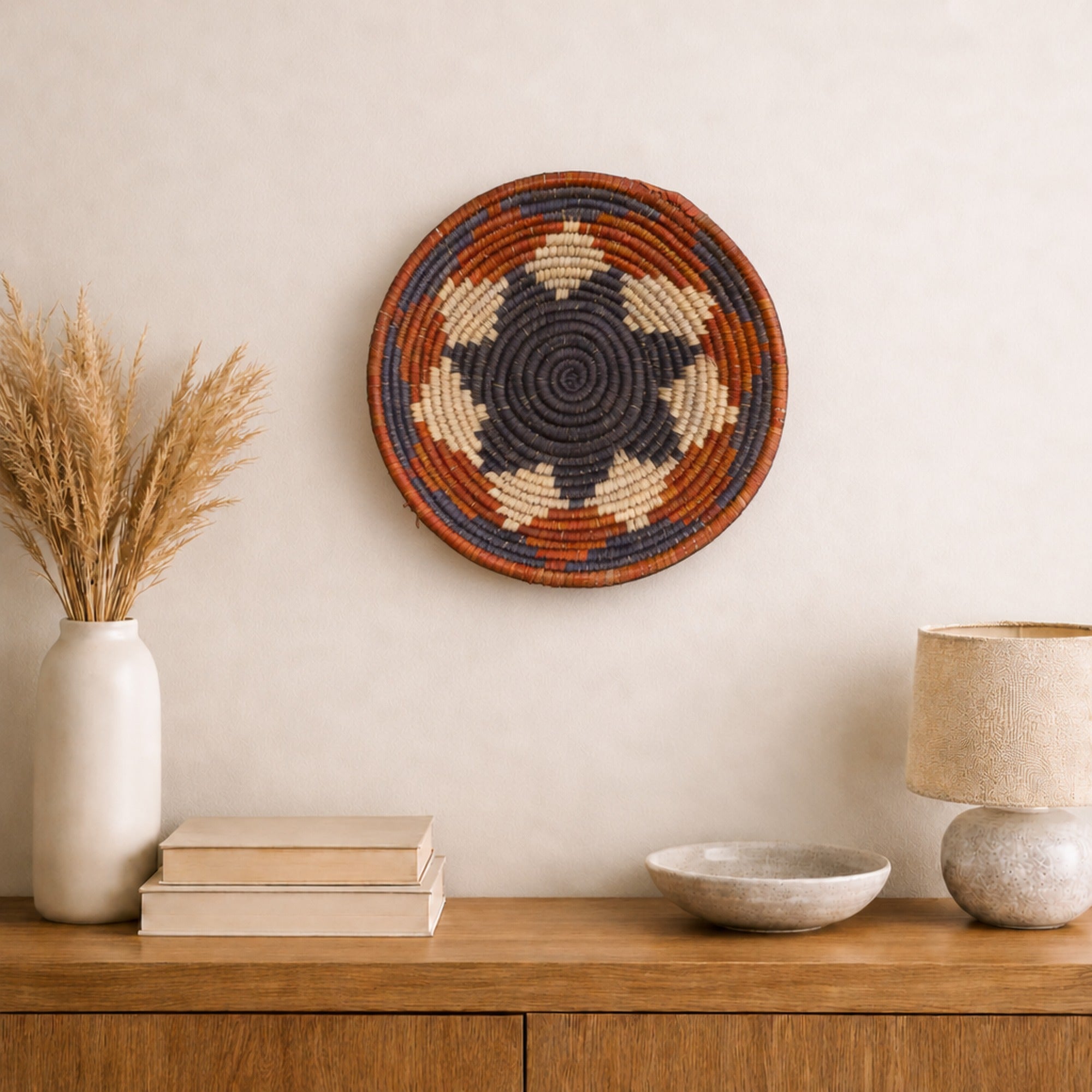 Sienna woven wall basket displayed on an interior wall