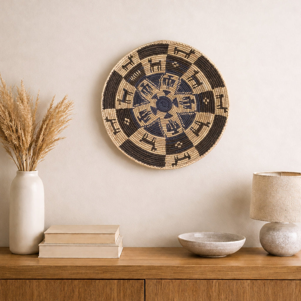 Society Distinct woven wall basket displayed on an interior wall