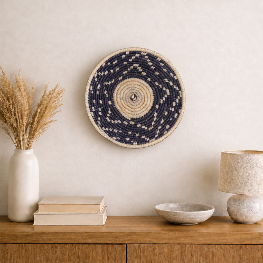 Starry Moment woven wall basket displayed on an interior wall